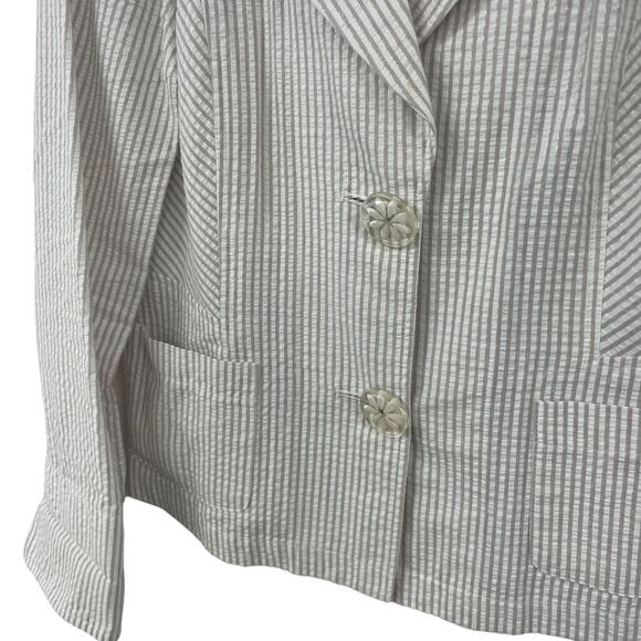 Elliot Lauren Button Front Striped Seersucker Blazer Jacket White Beige 8 ASIS - Picture 4 of 6